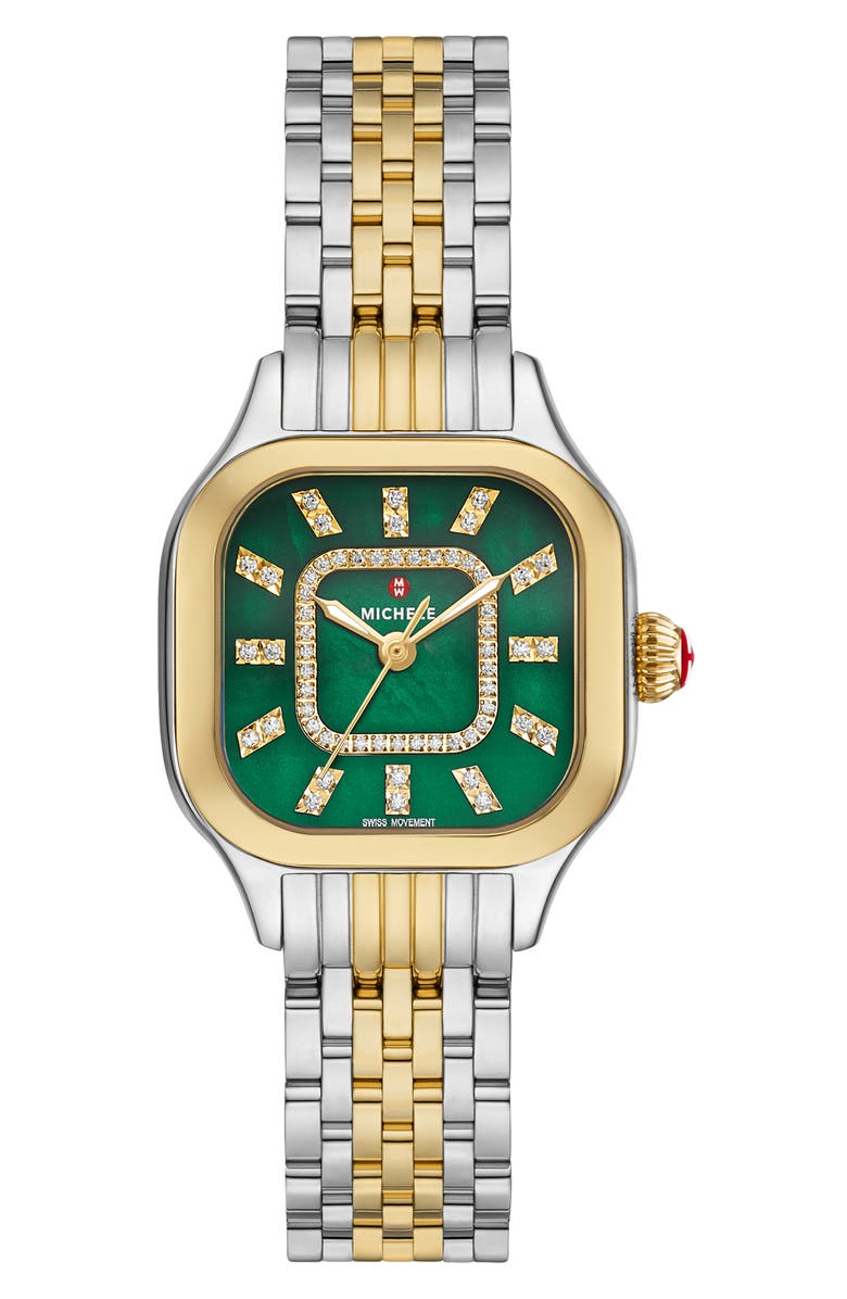 MICHELE Meggie Two-Tone Mother-of-Pearl & Diamond Dial Bracelet Watch, 29mm, Main, color, Two Tone