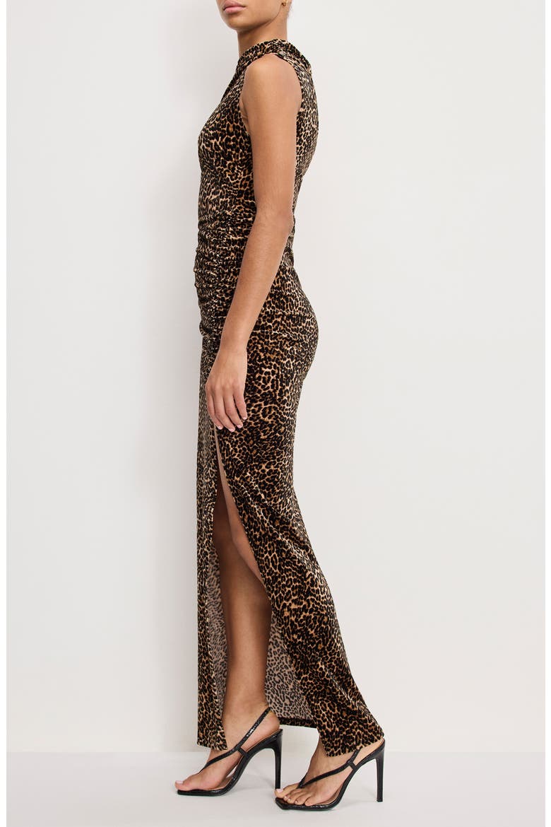 Ruched Velvet High Neck Maxi Dress, Alternate, color, MINI LUCKY LEOPARD