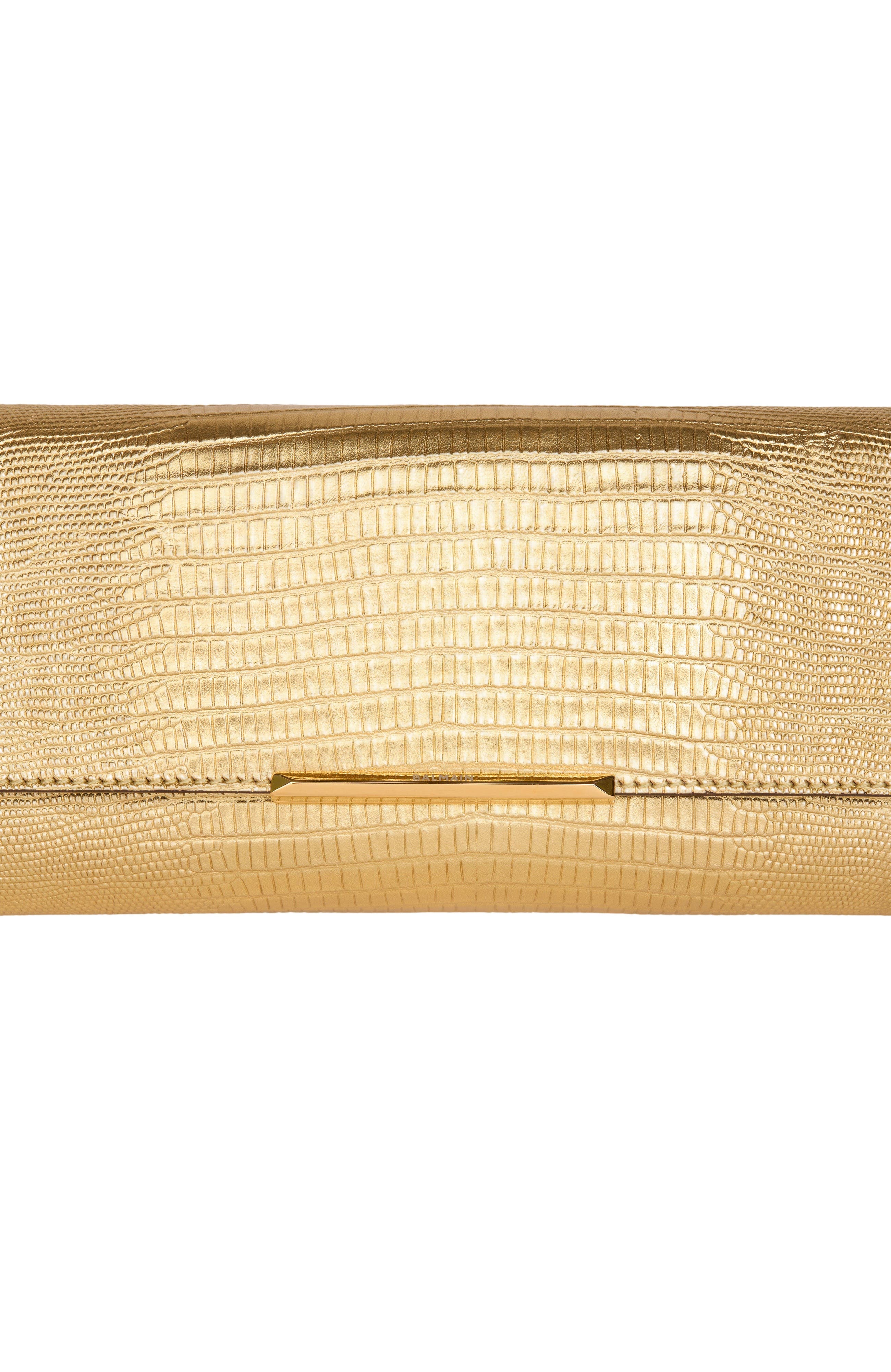 Long Clutch Bag in Metallic Textured Leather, Alternate, color, Gold