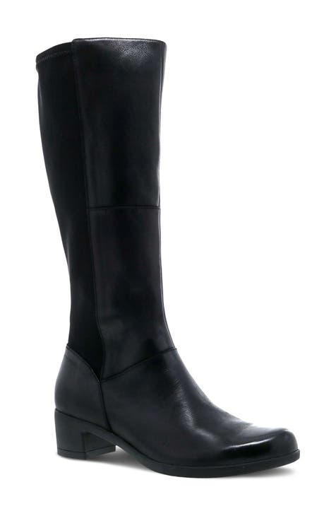 Knee high leather boots no heel best sale