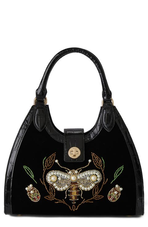 Adrian Beaded Velvet Top Handle Bag