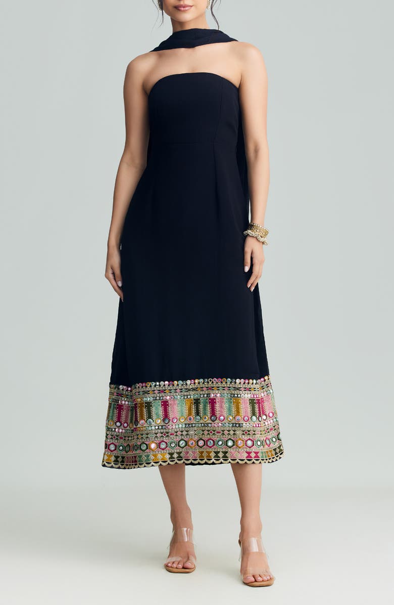 holiCHIC Sierra Strapless Midi Dress, Alternate, color, Black