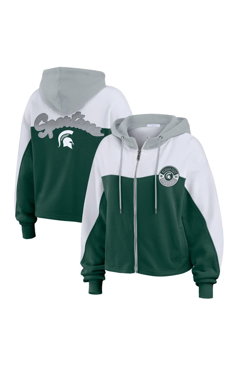 WEAR by Erin Andrews Women's WEAR by Erin Andrews Green Michigan State Spartans Color-Block Full-Zip Hoodie, Alternate, color, Green