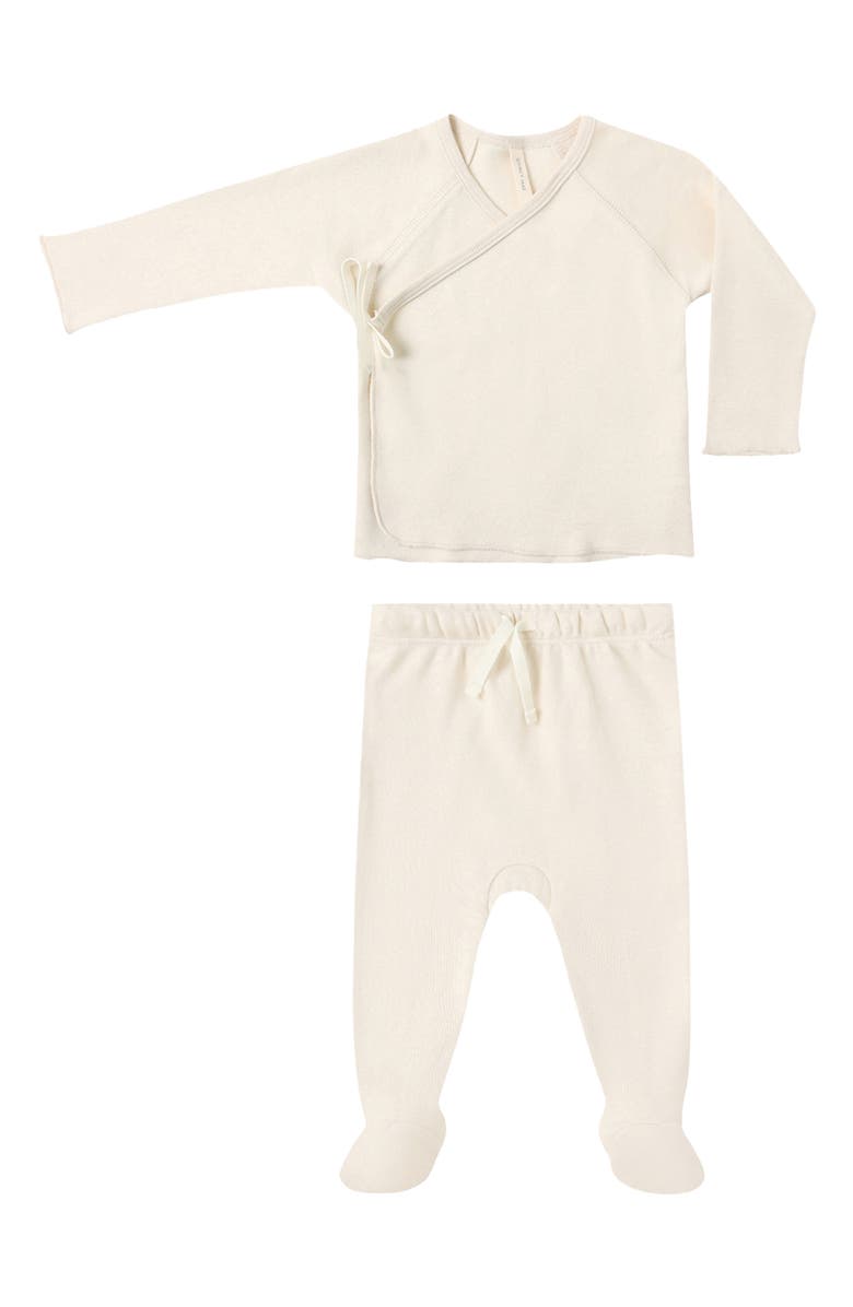 QUINCY MAE Wrap Top & Footed Pants Set, Main, color, Natural