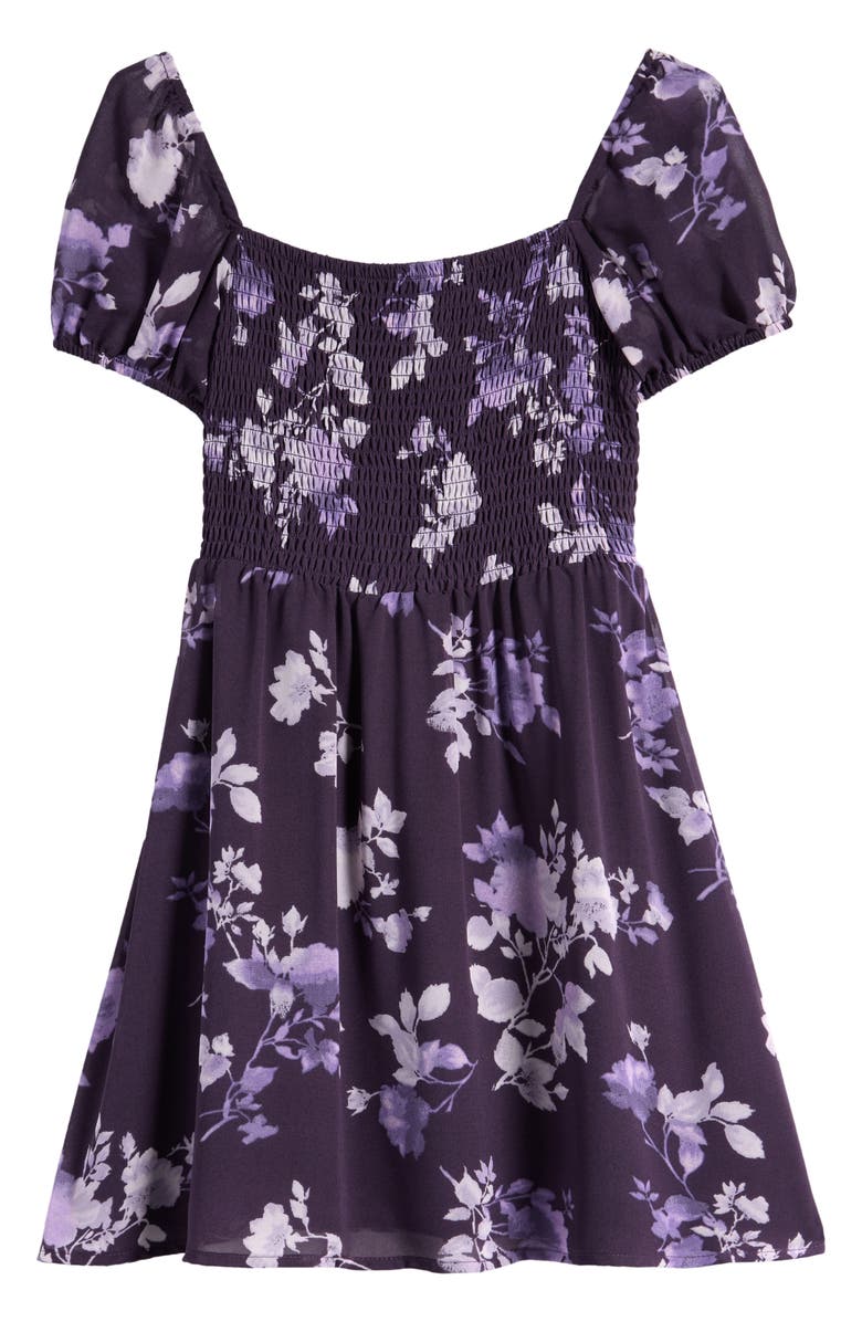 Nordstrom Kids' Smocked Bodice Puff Sleeve Dress, Main, color, Purple Night Liana Floral