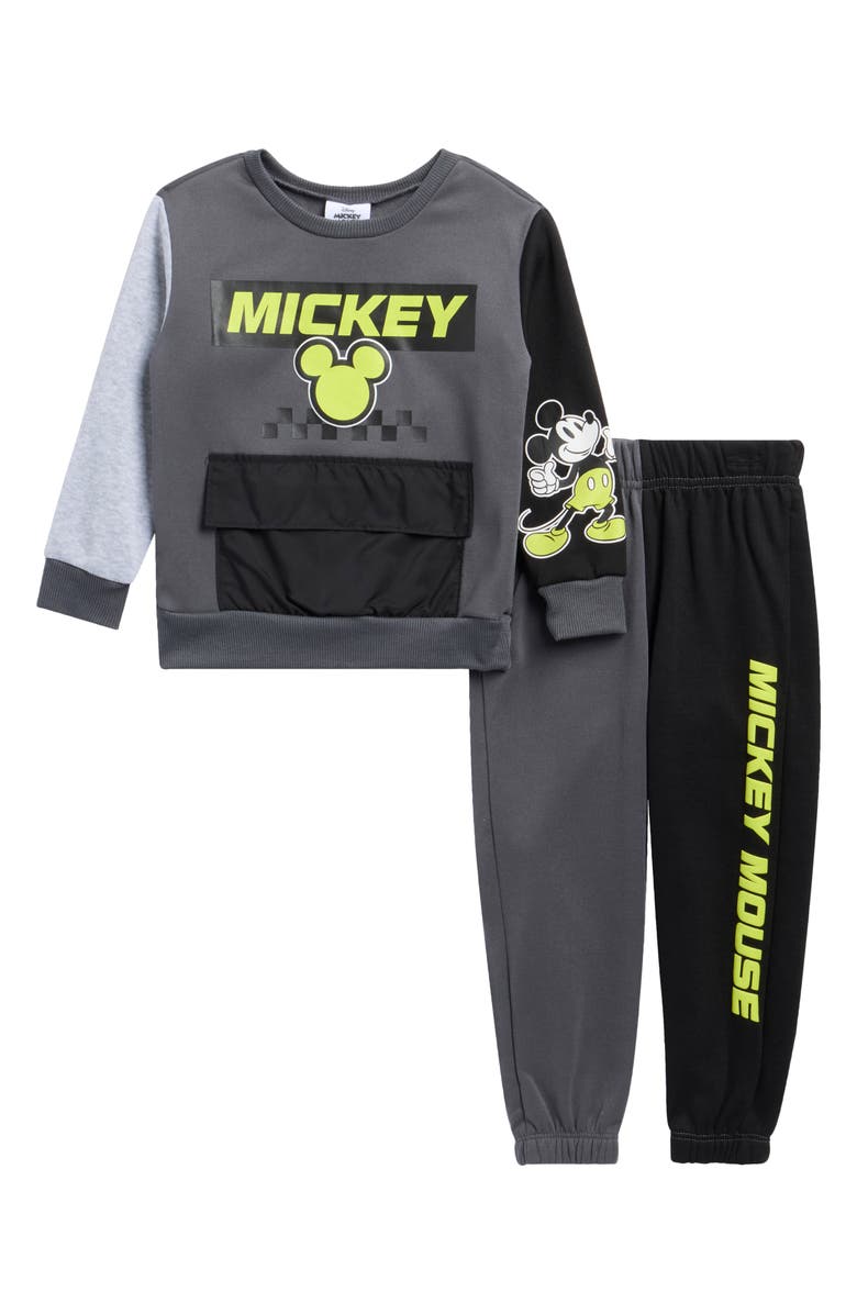 Happy Threads Kids' Mickey Mouse Pullover & Joggers Set, Main, color, Black/Grey