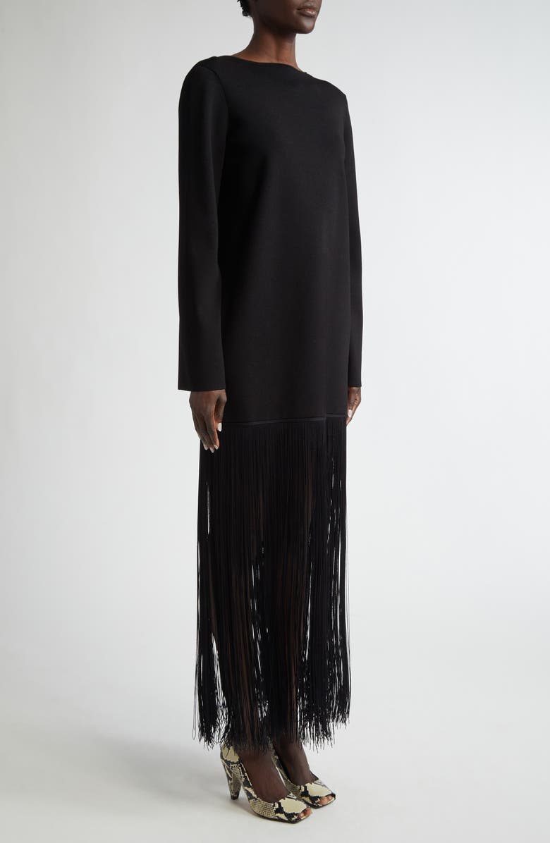 Khaite Paley Long Sleeve Fringe Hem Dress, Alternate, color, 