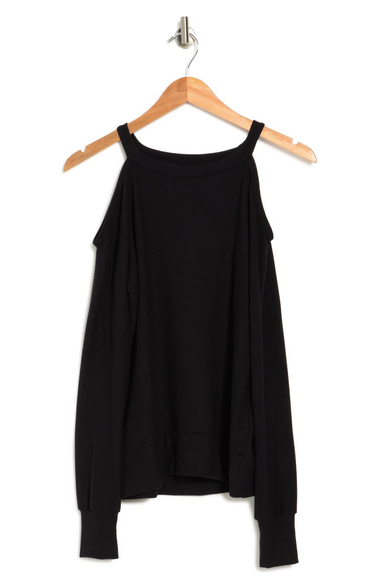 GO COUTURE Cold Shoulder Knit Sweater, Alternate, color, Black
