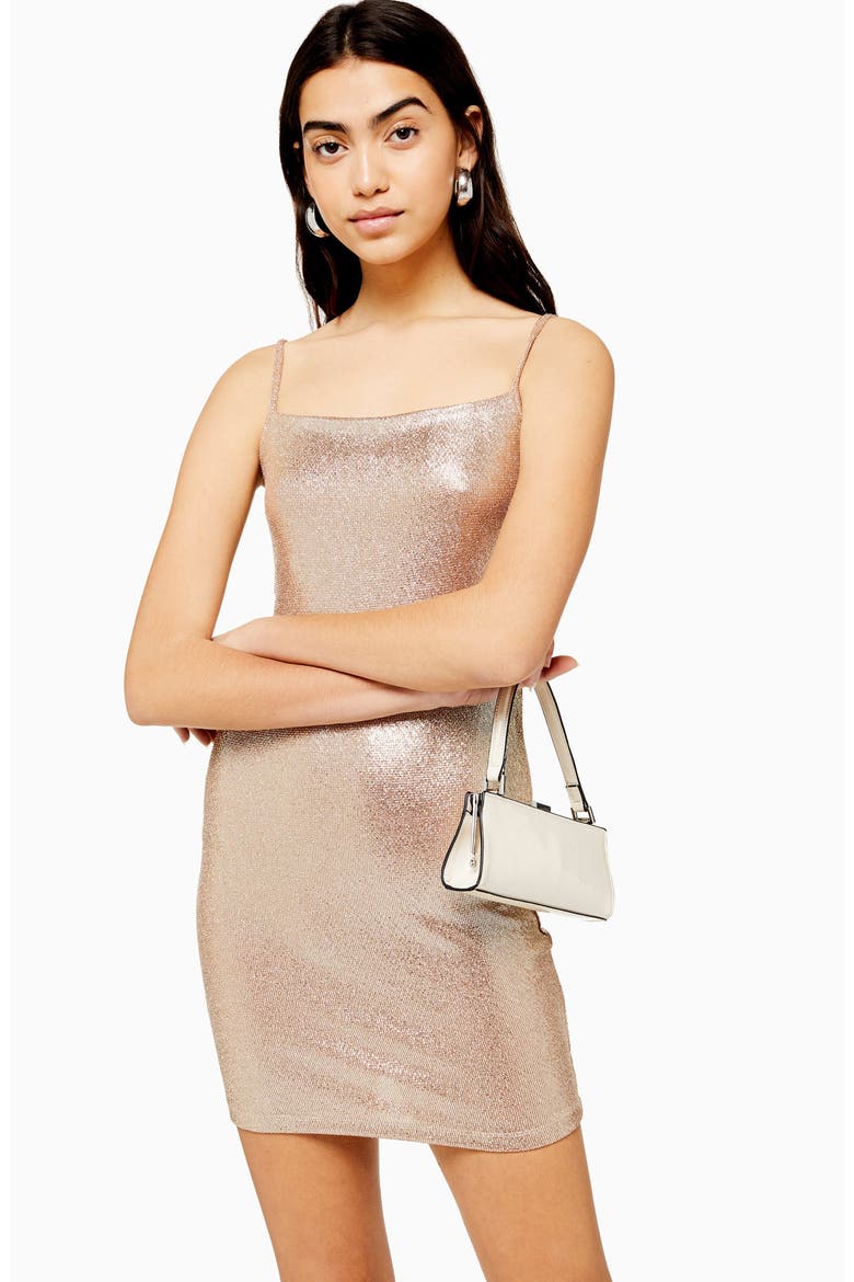 Metallic Foil Body-Con Minidress, Alternate, color, GOLD
