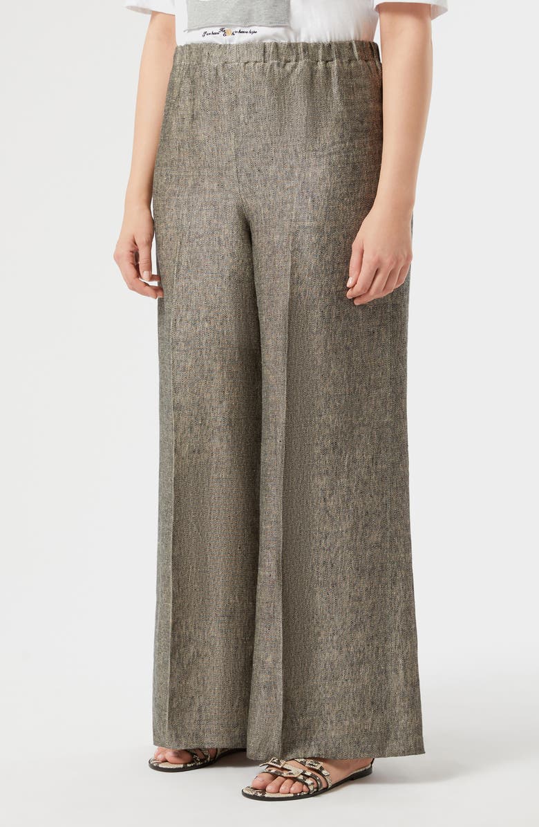Marina Rinaldi Naccenni Linen Wide Leg Pants, Main, color, Black Flesh Toner