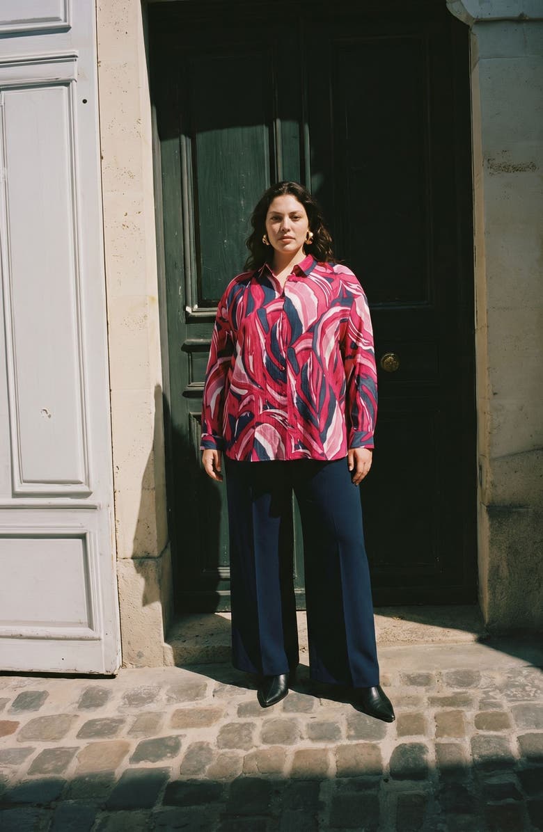 VERO MODA Violet Long Sleeve Button Up Shirt, Alternate, color, Jazzy Aop Violet