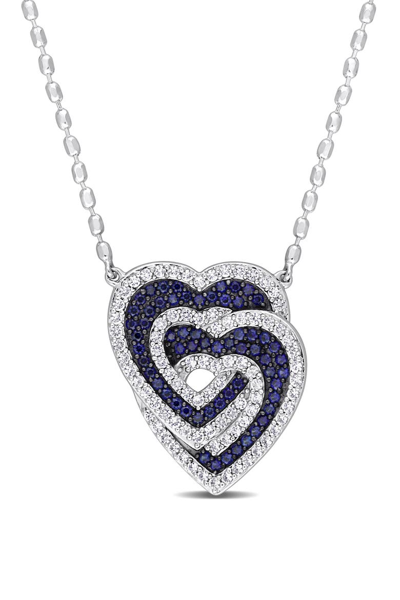 Sterling Silver Lab Created White & Blue Sapphire Heart Pendant Necklace, Main, color, BLUE