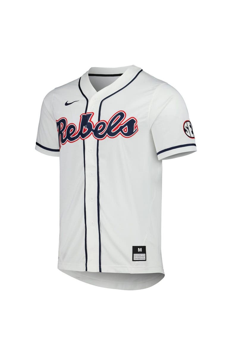 Nike Men's Nike White Ole Miss Rebels Full-Button Replica Baseball Jersey, Alternate, color, White