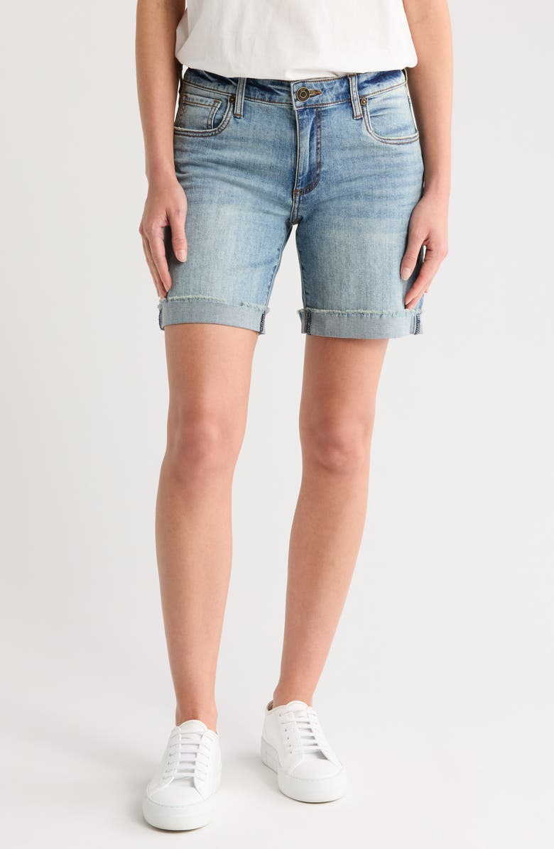 KUT from the Kloth Katy Boyfriend Cuffed Denim Shorts, Main, color, Stonecrop
