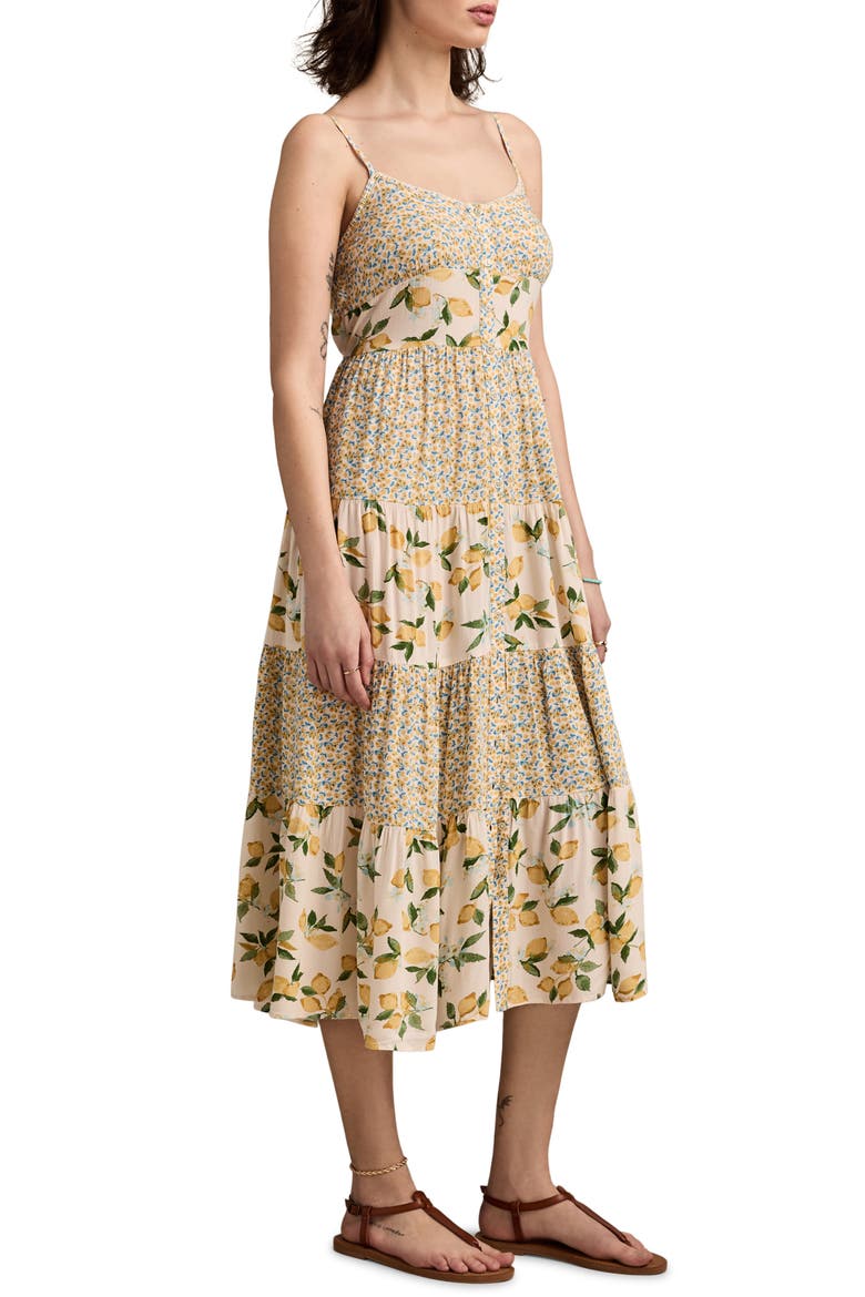 Mix Print Tiered Midi Dress, Alternate, color, YELLOW PRINT MIX