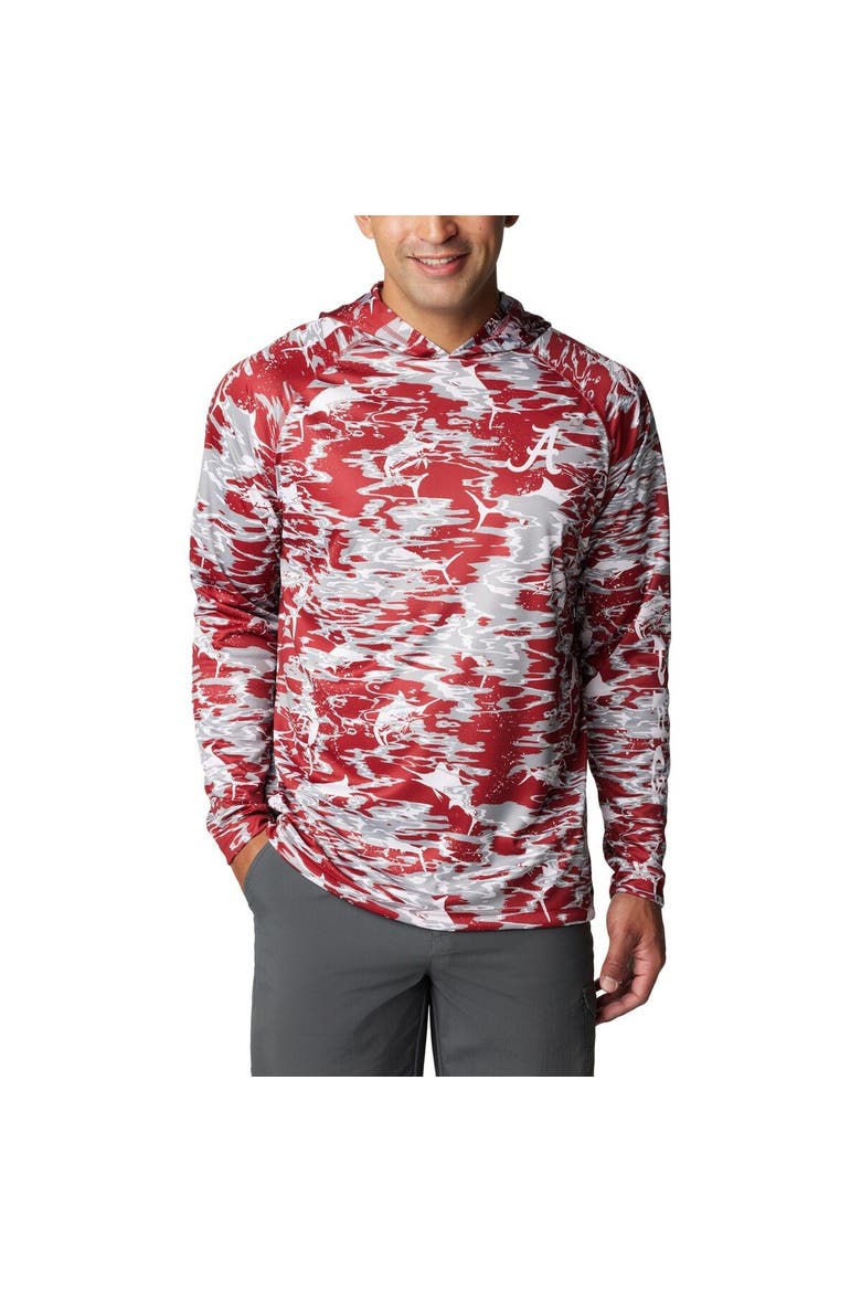 Men's Columbia Crimson Alabama Crimson Tide PFG Terminal Tackle Omni-Shade Rippled Long Sleeve Hooded T-Shirt, Alternate, color, Crimson