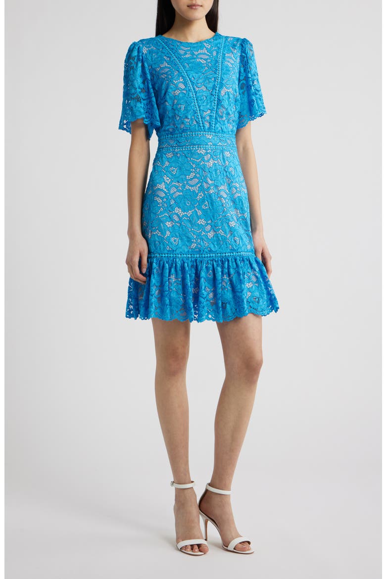 Lace Embroidered Flounce Hem Dress, Main, color, TURQUOISE