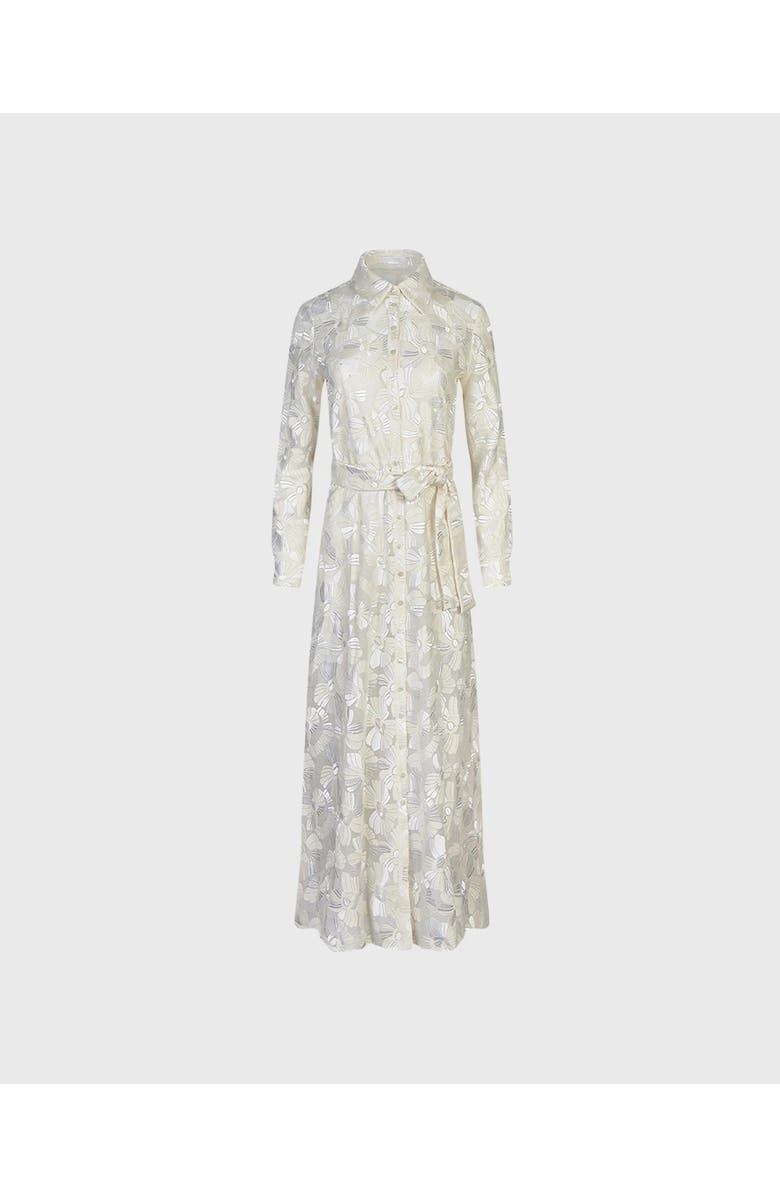 Anne Fontaine Women's Dress Adelie White Full Length Sheer Shirt Dress With Embroidered Flowers, Main, color, Moon White