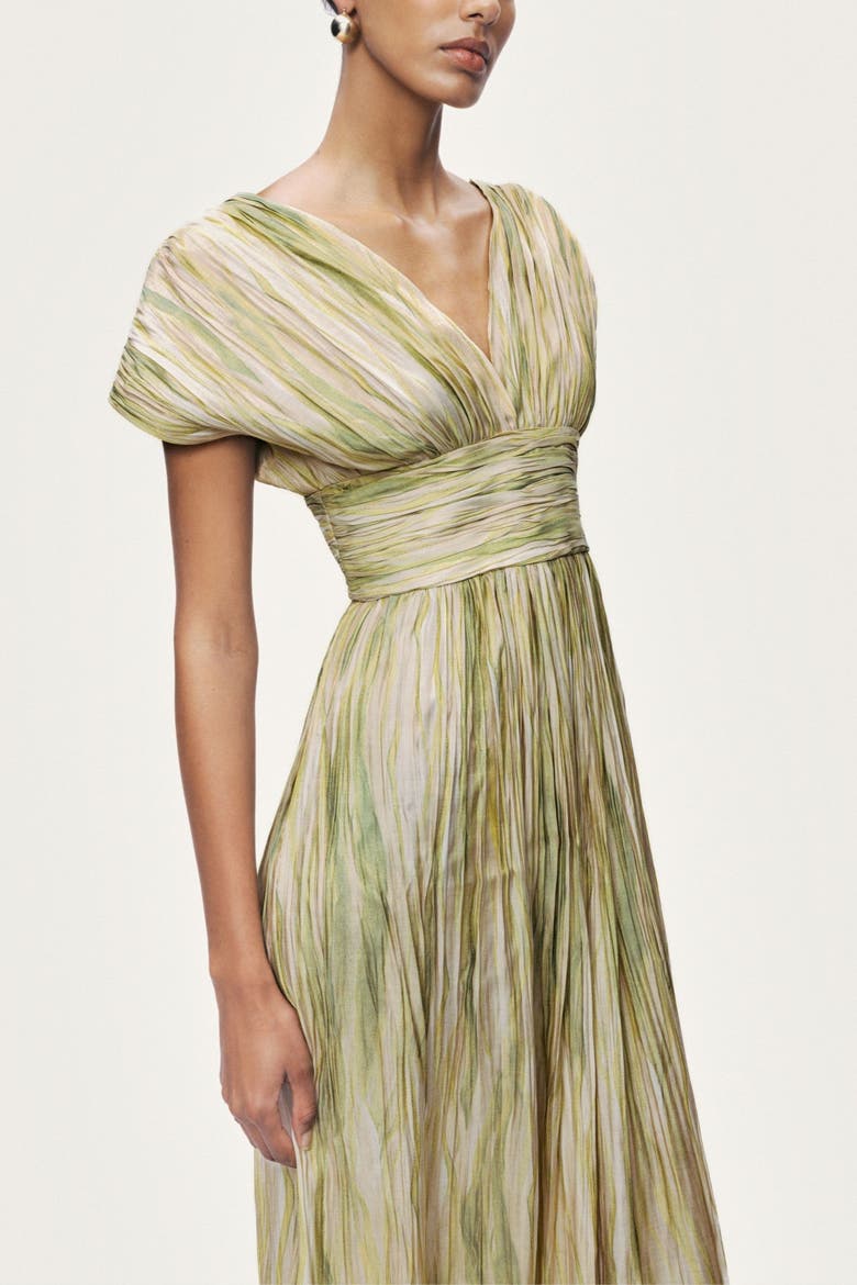Printed V-Neck Midi Dress, Alternate, color, Multi-Colored