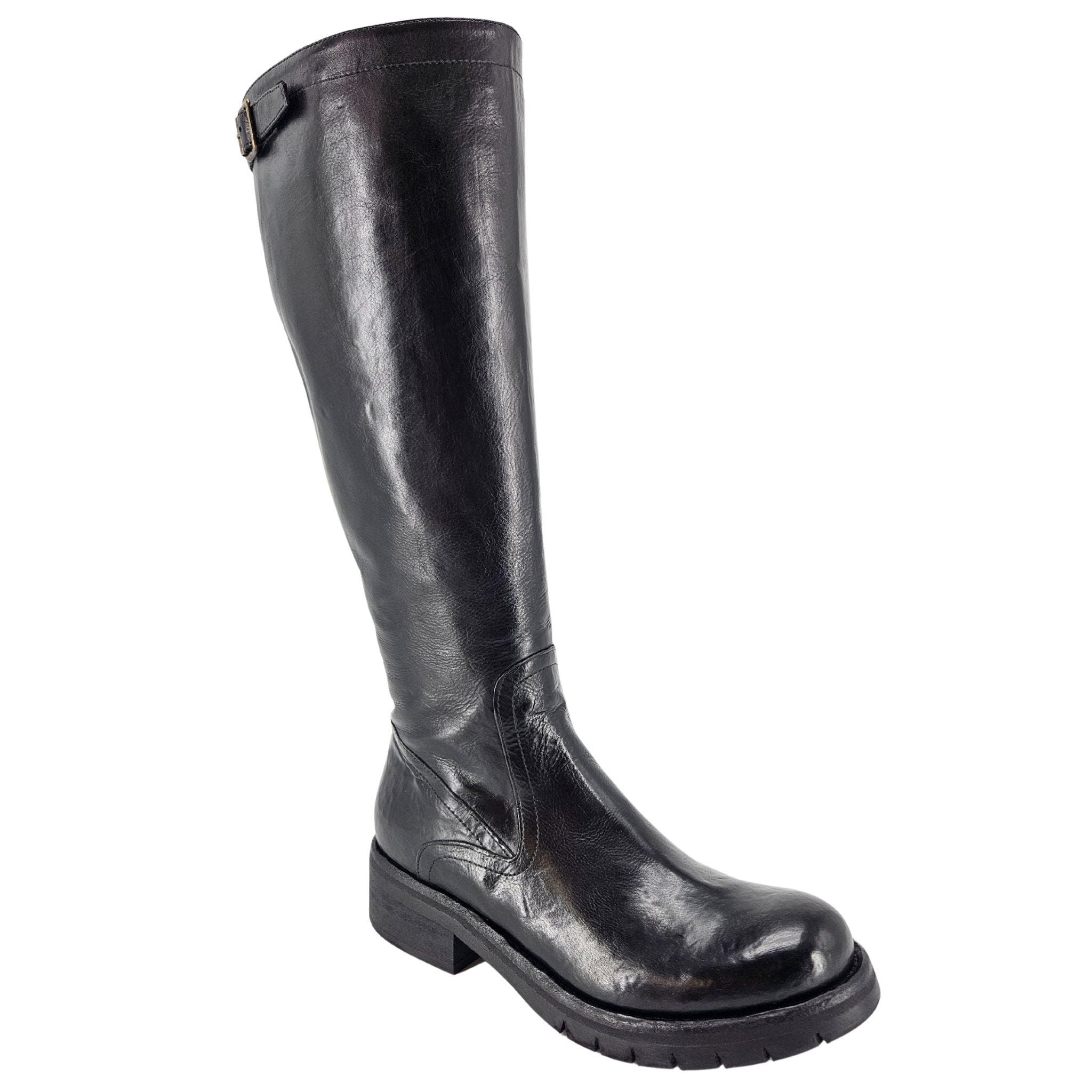 Madison Maison Leather Tall Flat Buckle Boot, Alternate, color, Black
