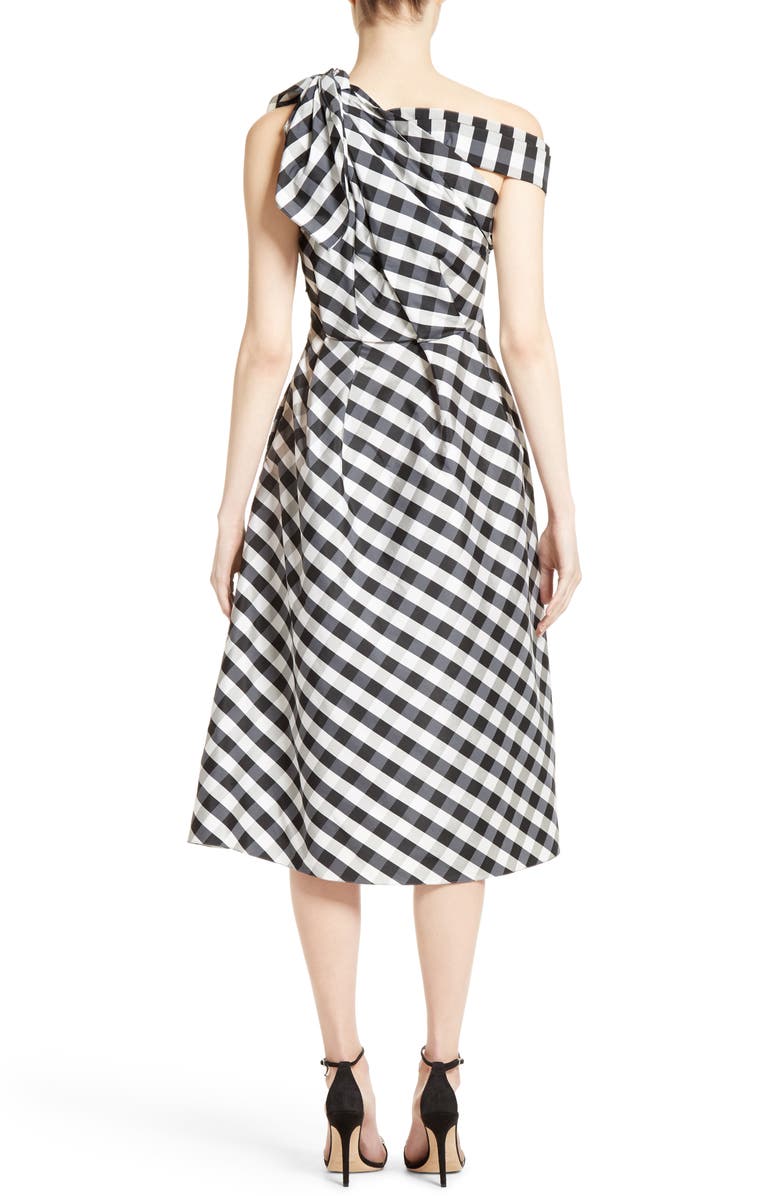 Carolina Herrera Bow Detail One-Shoulder Gingham Dress, Alternate, color, 