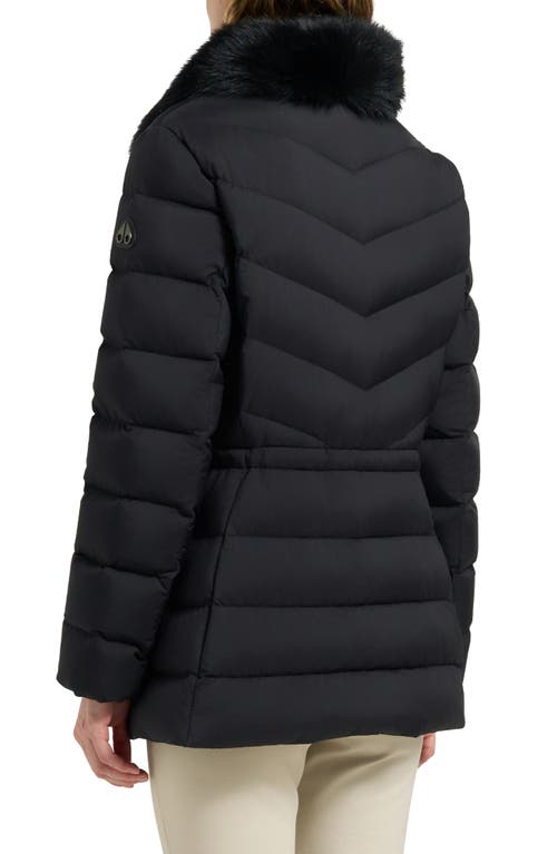 Moose Knuckles Belle Cote Genuine Shearling Collar Water Repellent 800 Fill Power Down Puffer Jacket In Black