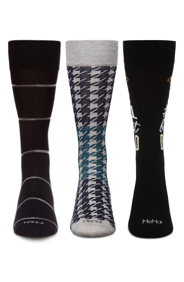 MeMoi Best Dad Assorted 3-Pack Dress Socks, Alternate, color, Gray-Black