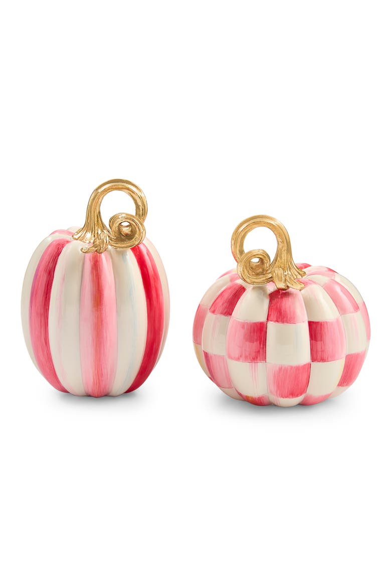 Bubblegum Check & Stripe Set of 2 Pumpkins, Main, color, PINK