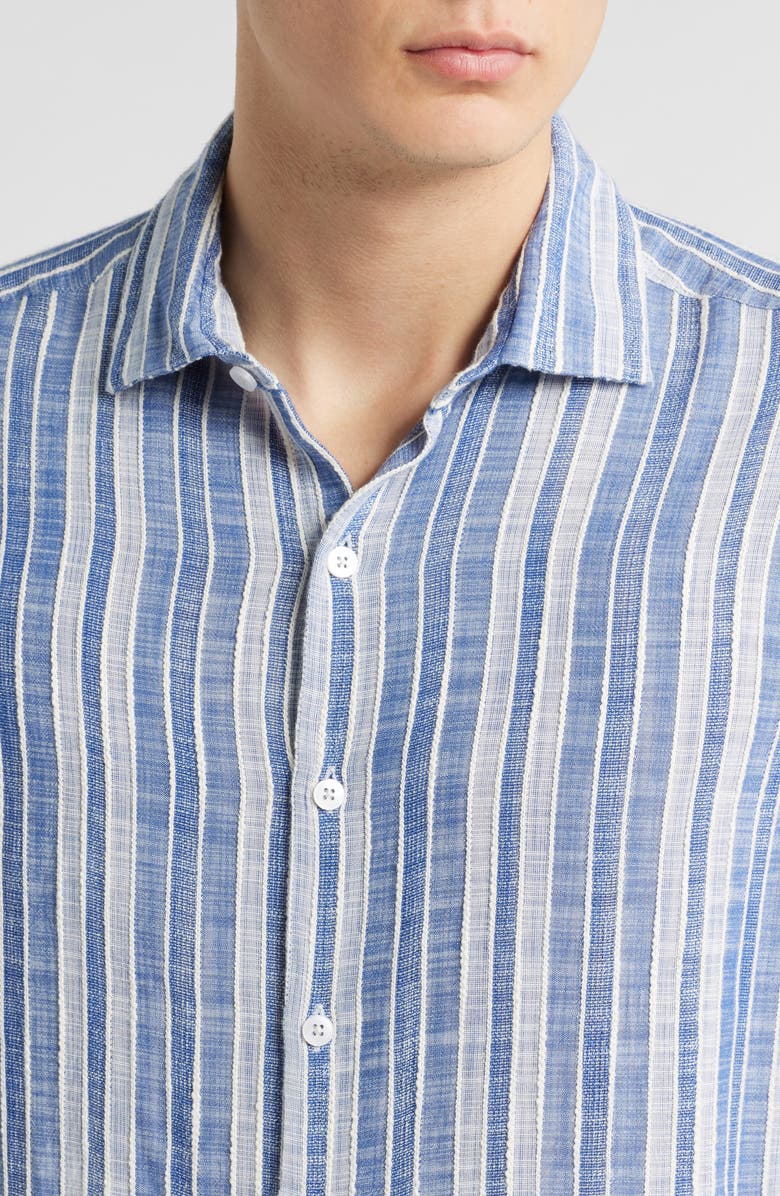 Robert Barakett Penning Stripe Short Sleeve Button-Up Shirt, Alternate, color, Blue