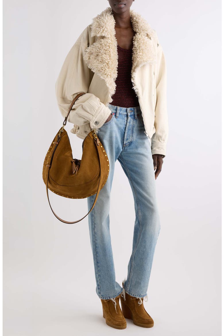 Valineo-GD Faux Fur Collar Denim Jacket, Alternate, color, ECRU