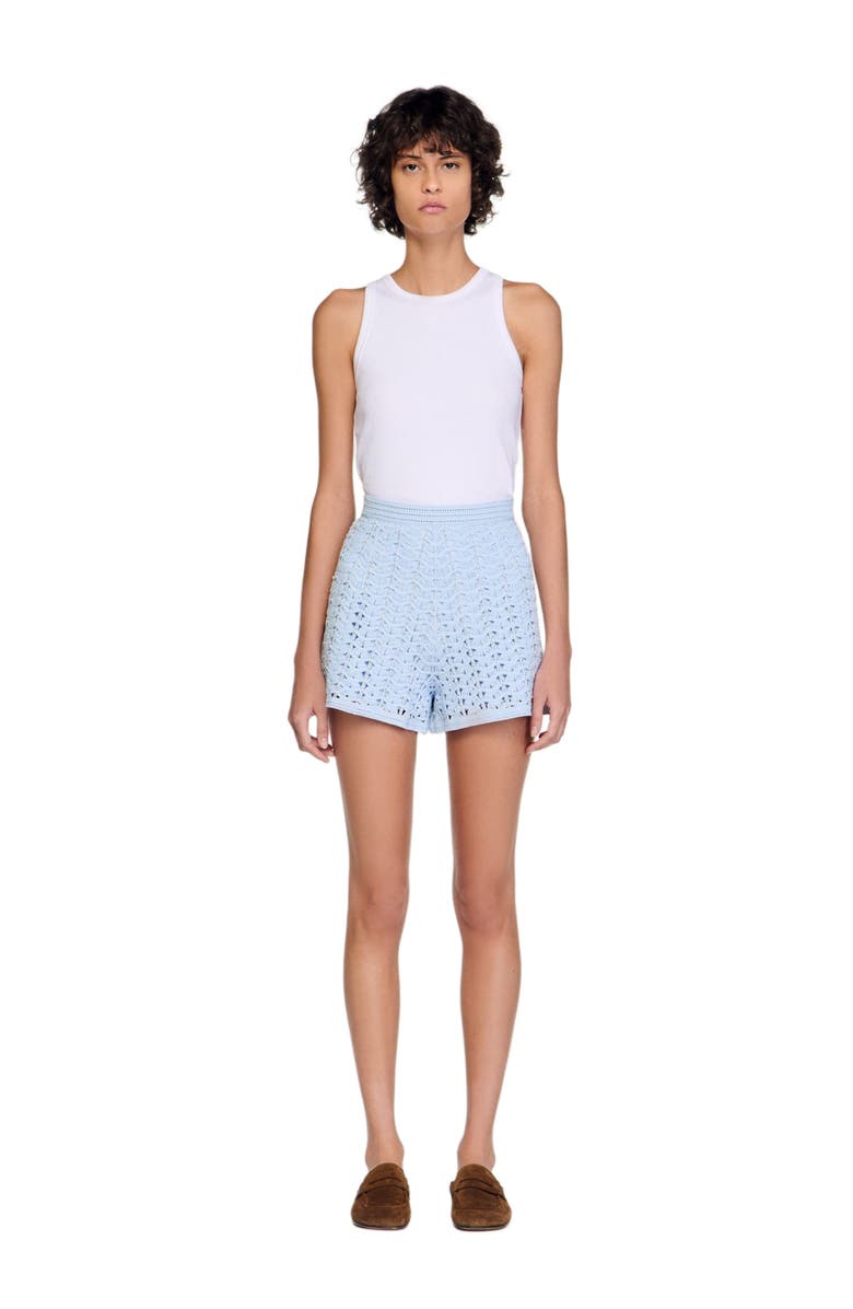 SANDRO High-waisted beaded crochet shorts, Alternate, color,