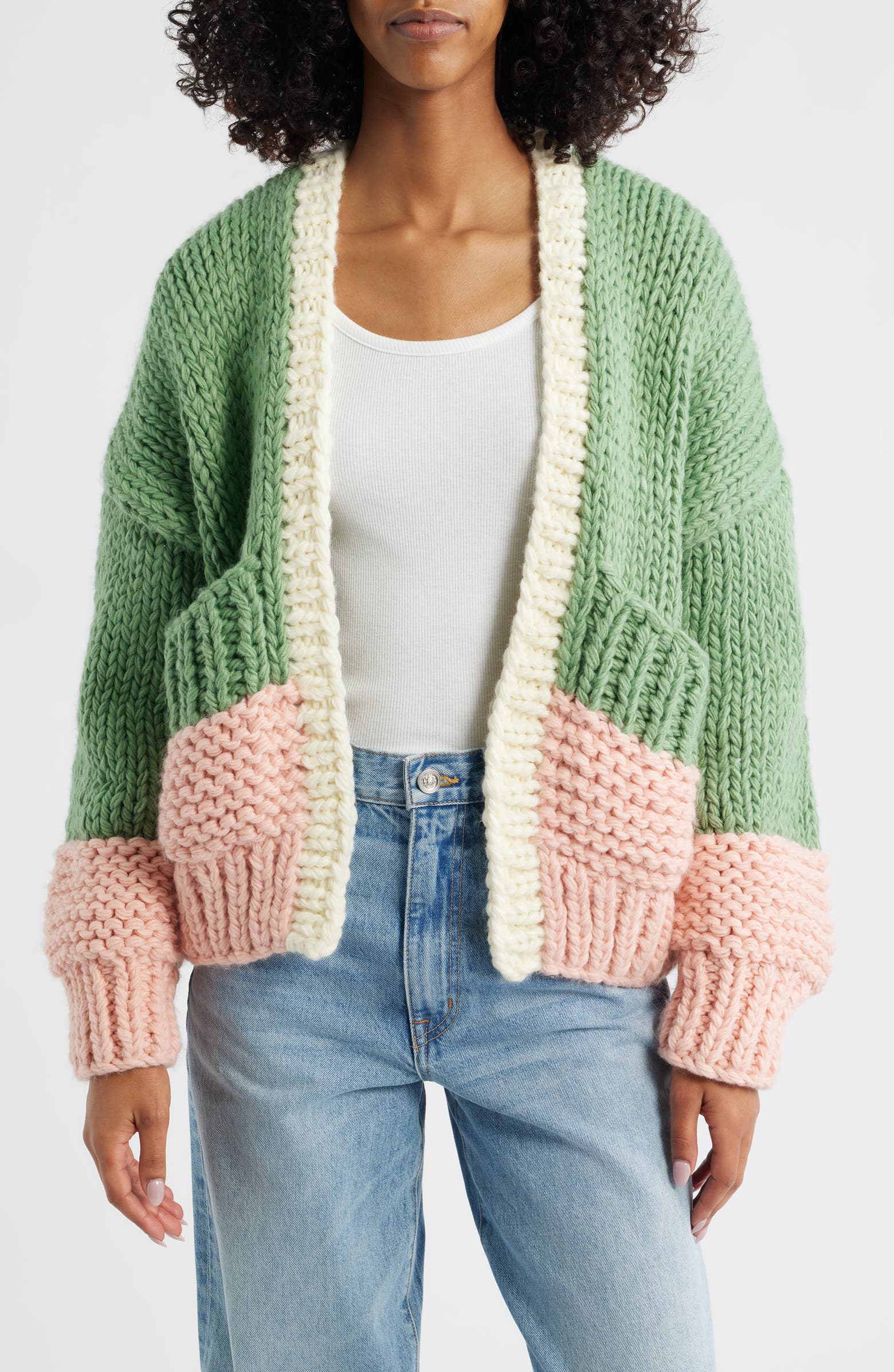 Roffe Accessories Colorblock Chunky Cardigan | Nordstrom
