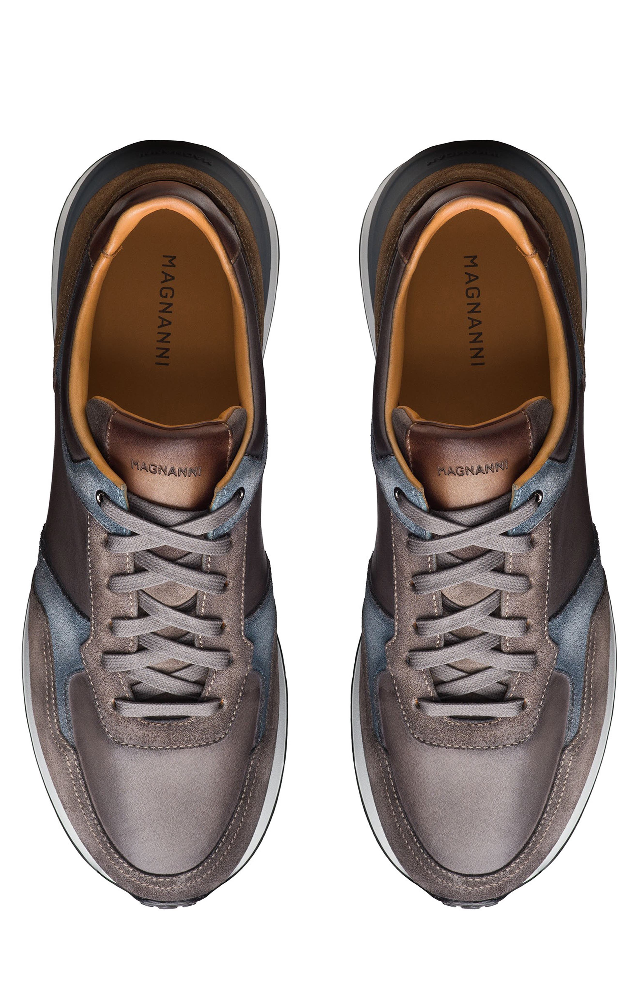 Magnanni Seron Leather Sneaker, Alternate, color, Grey/ Sky Blue Suede