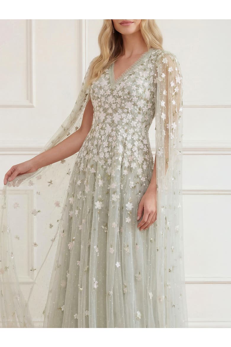 Camellia Ditsy Cape Sleeve Ankle Gown, Alternate, color, Seafoam/Multi