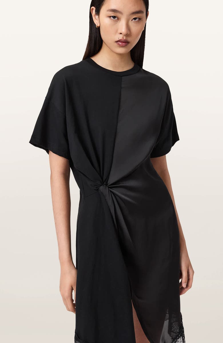 AllSaints Lana Lace Hem Minidress, Alternate, color, Black