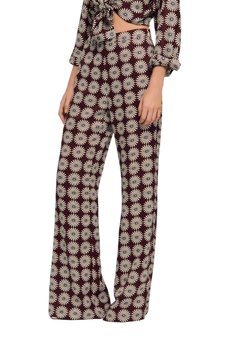 Floral-print floaty trousers, Main, color, Marron / bleu