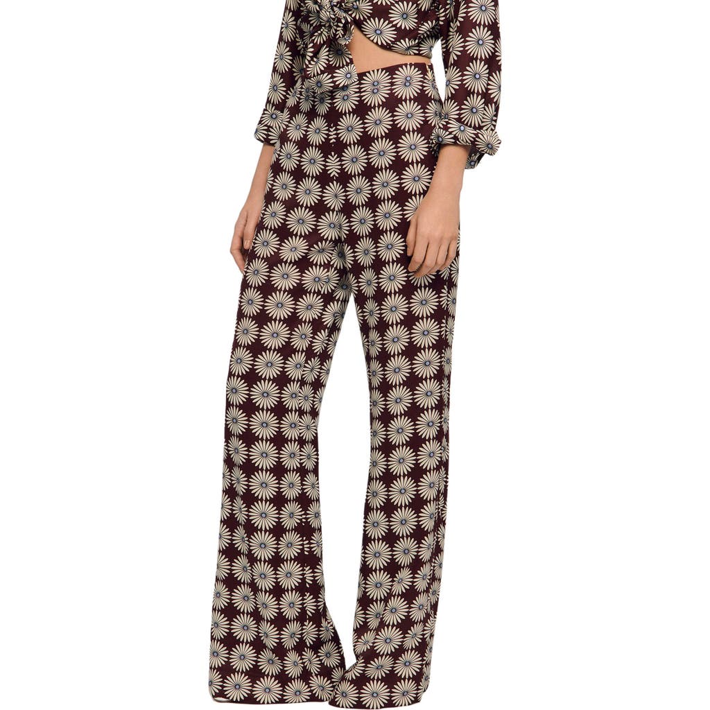 SANDRO Floral-print floaty trousers in Marron/bleu at Nordstrom, Size 34