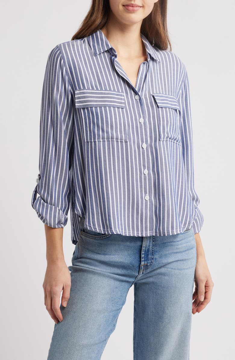 beachlunchlounge Fallon Crop Button-Up Shirt, Main, color, Blue Tide