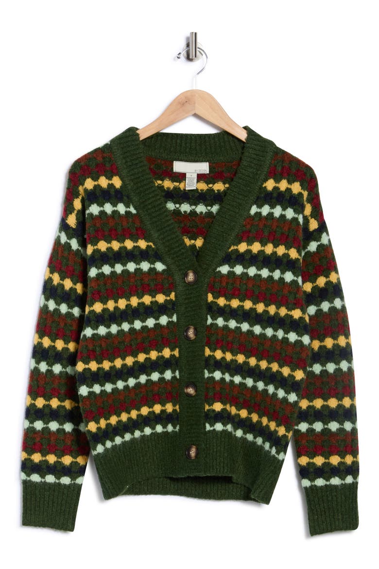 Selena V-Neck Cardigan, Alternate, color, RIFLE GREEN/ SPICY MUSTARD