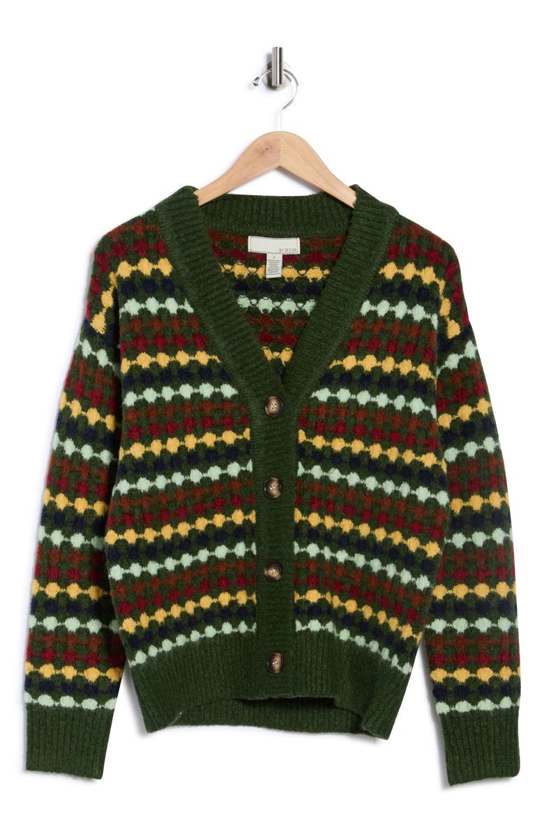 BY DESIGN Selena V-Neck Cardigan, Alternate, color, Rifle Green/ Spicy Mustard