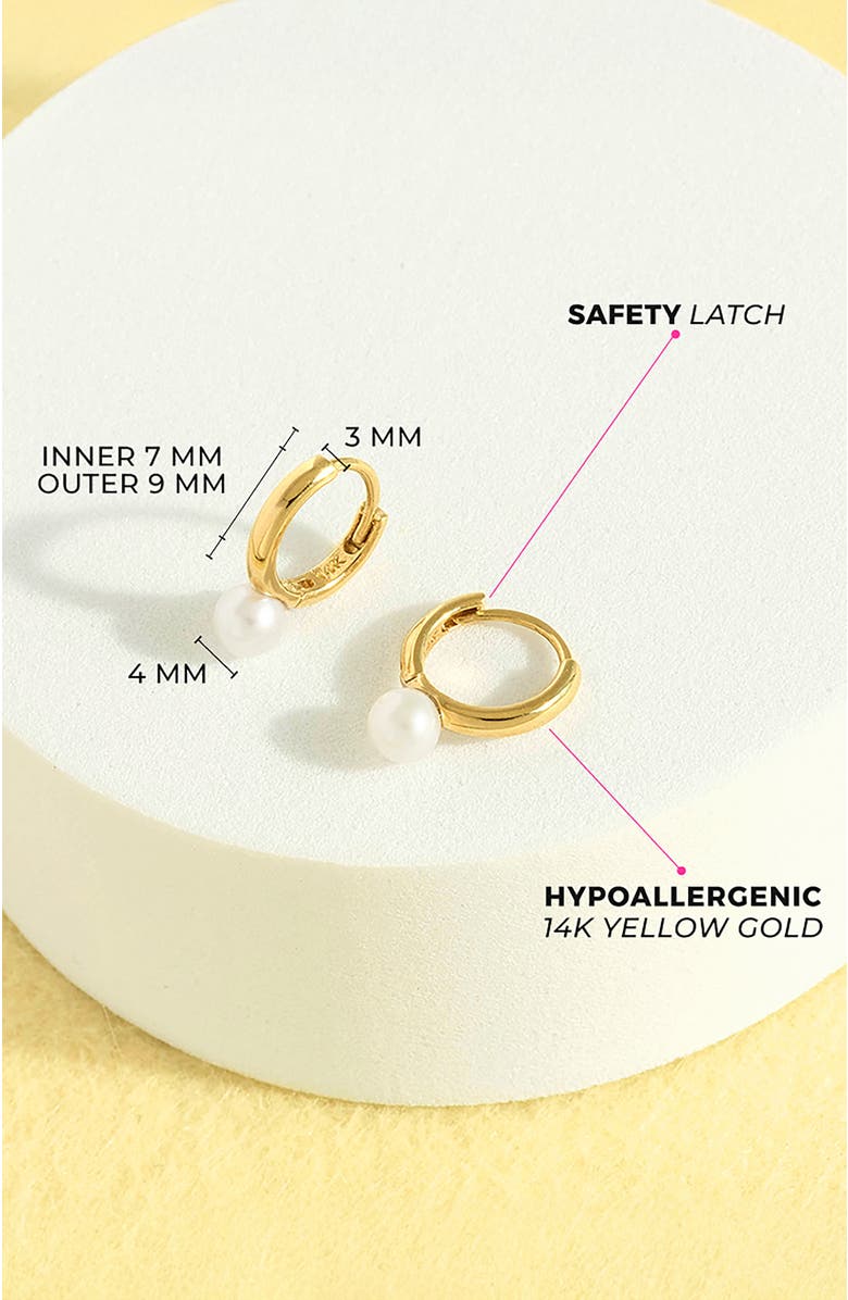 In Season Jewelry 14k Gold Tiny Pearl Hoops, Alternate, color, White