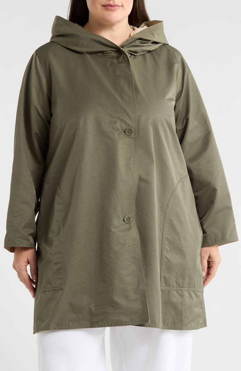 Eileen Fisher Hooded Reversible Coat, Alternate, color, Bay Leaf