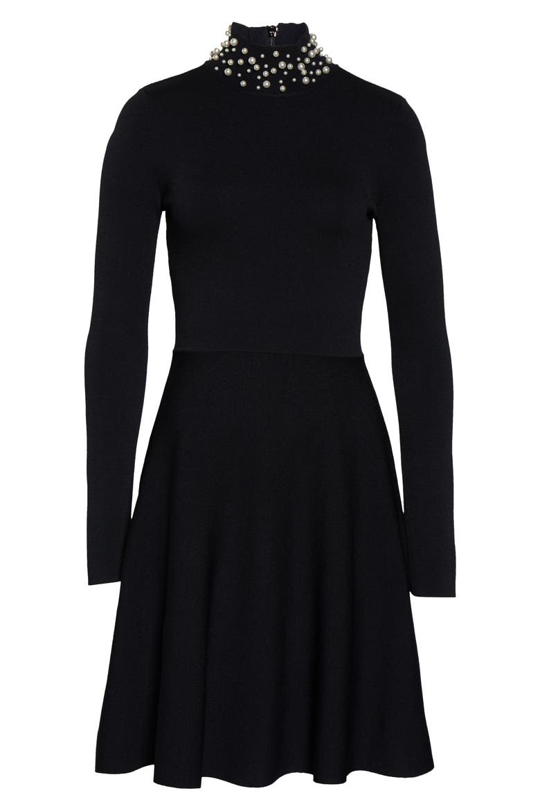 Long Sleeve Fit & Flare Sweater Dress, Alternate, color, BLACK