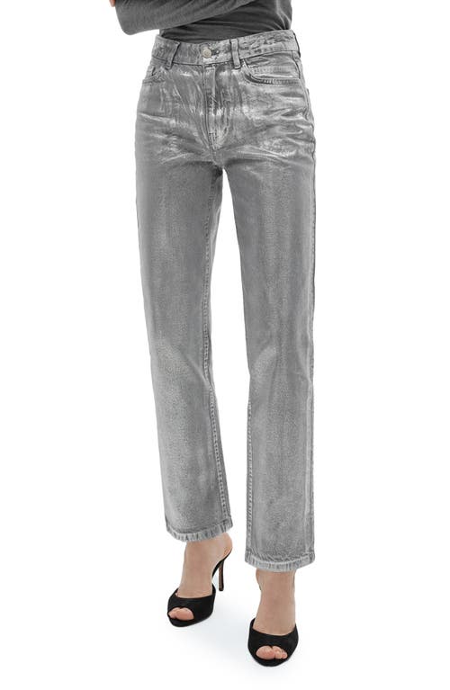 Shop Mango Foil High Waist Straight Leg Jeans In Silver