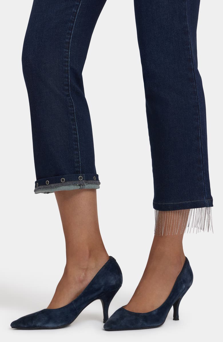 NYDJ Marilyn Beaded Fringe Ankle Straight Leg Jeans, Alternate, color, Blacken Blue