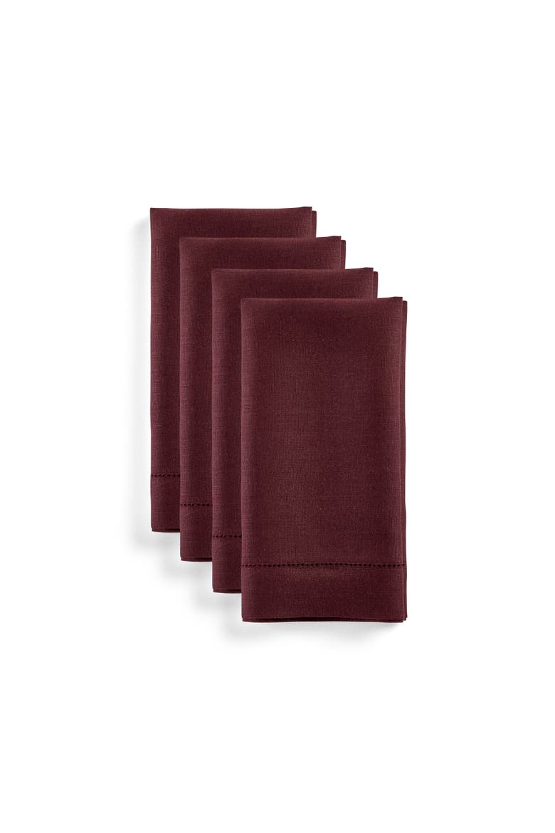 Linen Dinner Napkins Set of 4, 20 x 20" - Classic Hemstitch, Main, color, Burgundy