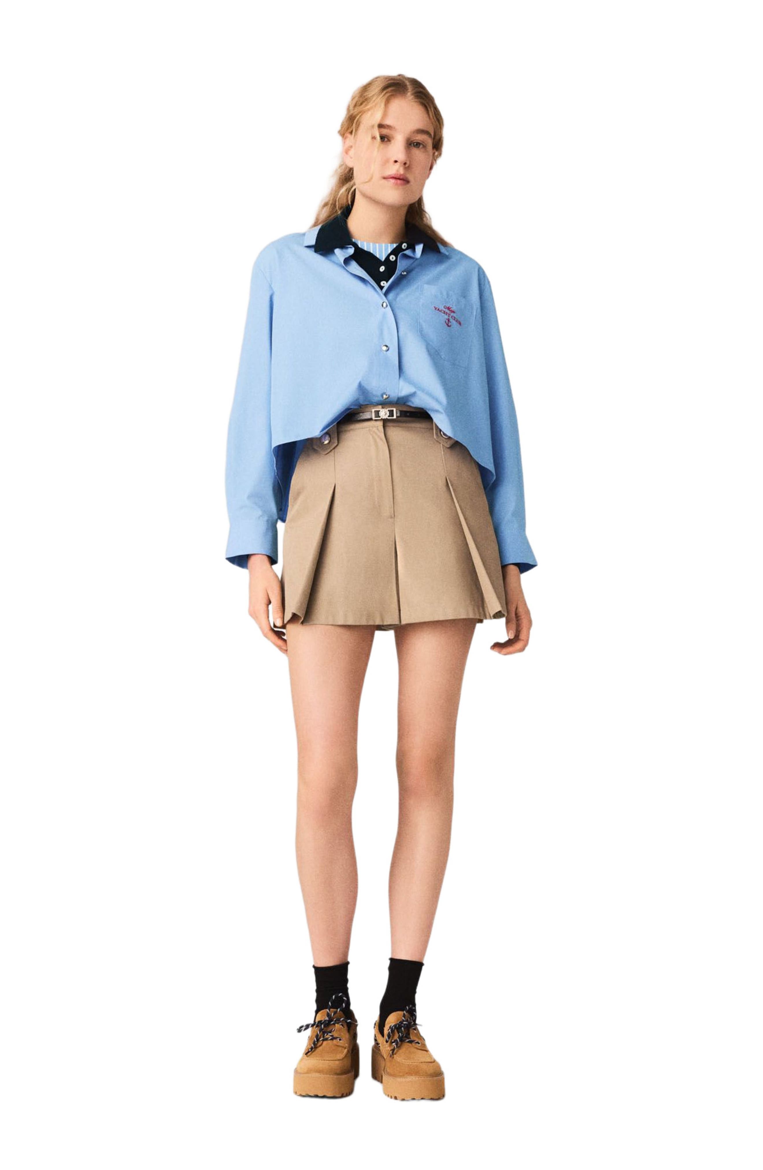 Pleated cotton shorts
