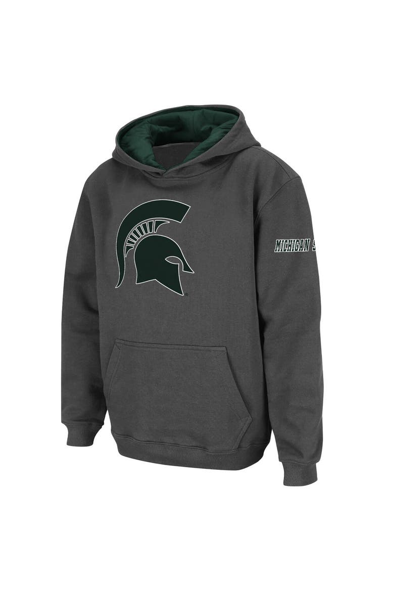 Youth Stadium Athletic Charcoal Michigan State Spartans Big Logo Pullover Hoodie, Main, color, Charcoal