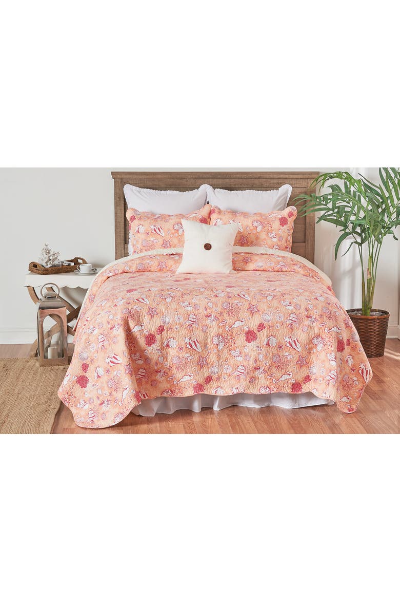 Lagoon Peach Cotton Quilt Set  - Reversible and Machine Washable, Alternate, color, Pink