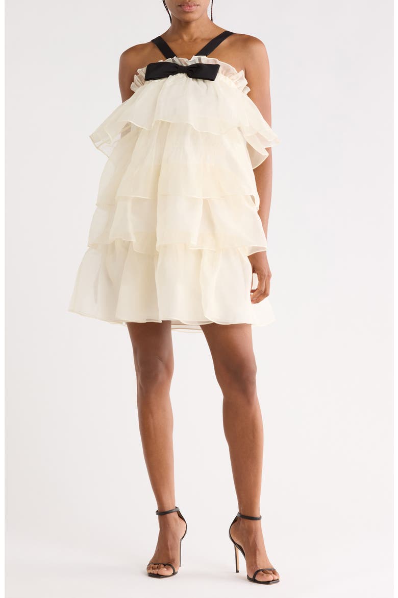 Tiered Organza Dress, Main, color, IVORY BLACK